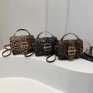 Sac À Bandoulière Léopard Femme Vintage En Cuir PU Sac À Main Avec Boucle Métallique Dorée Poignée Supérieure Carré Mode