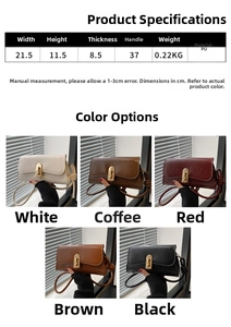 Detailed size chart and specifications for the retro minimalist PU leather baguette bag