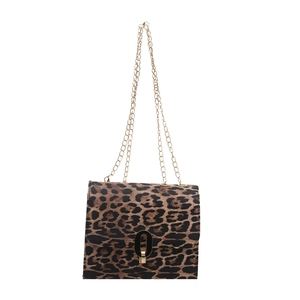 Chic leopard print crossbody bag with gold chain strap and metallic lock closure