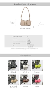 Detailed size chart and multi-color display of retro PU leather shoulder bag for women