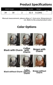 Size chart for large tote bag showing 34cm width and 30cm height in PU leather