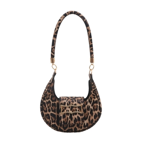 Fashionable leopard print hobo shoulder bag with wavy golden buckle for women