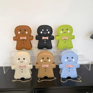 Gingerbread Man Crossbody Bag PU Leather Cartoon Cute Novelty Metal Chain Strap For Women Holiday Gift