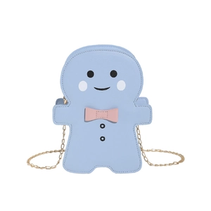 Borsa a tracolla a forma di pan di zenzero blu con fiocco rosa e catena dorata