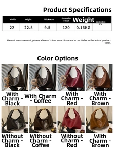 Detailed size chart for vintage PU dumpling bag with dimensions 22x22.5x9.5 cm