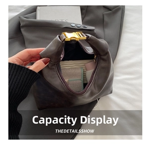 Top view of dark brown PU leather bag interior showing spacious capacity and zipper