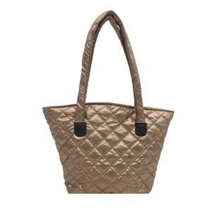 Sac fourre-tout matelassé or bronze avec surpiqûres losanges et détails noirs