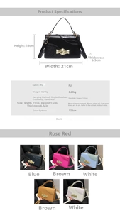 Detailed size chart of crocodile pattern PU leather handbag with gold buckle decoration