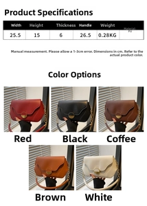 Detailed size chart and specifications for the PU leather crossbody bag showing dimensions
