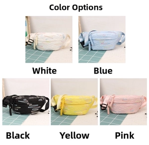 Detailed color selection showing corduroy waist bags with colorful wave embroidery
