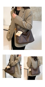 Detail of soft dark brown hobo bag with a cute plush star charm and spacious design