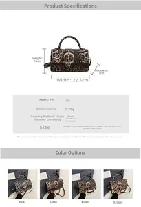 Size chart showing dimensions and material for the leopard print square crossbody bag