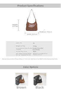 Size chart for women's large PU tote bag showing 33.5cm width and 27.5cm height
