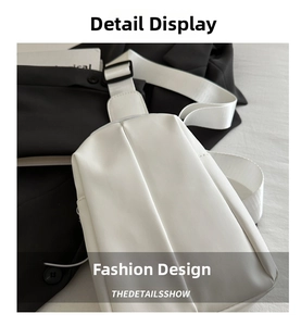 Detail view of white PU leather crossbody bag featuring stylish pleated accordion texture