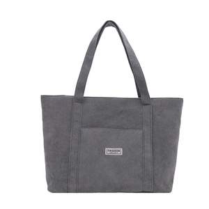Minimalistische dunkelgraue Cord-Einkaufstasche mit Vordertasche und Modeschild