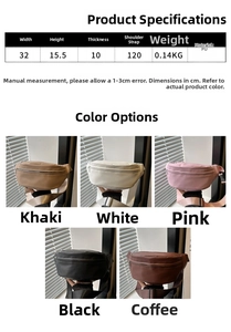Size chart for PU leather crossbody bag showing dimensions and khaki, white, pink color options