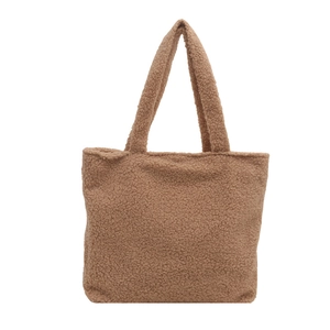 Winter plush teddy tote bag in brown faux fur with soft double handles and large capacity