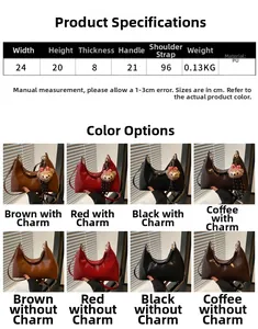 Detailed size specifications for women's crescent crossbody bag in multiple colors