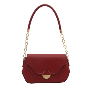 Retro red matte square shoulder bag with gold metal buckle and leather chain strap