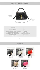 Detailed size chart for the PU leather crossbody square bag showing dimensions 22x14x7cm
