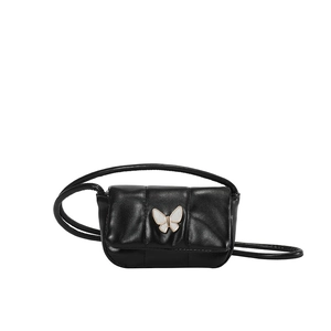 Mini sac à bandoulière noir matelassé chic avec un accent papillon blanc femme