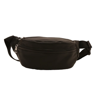 Sac banane de sport noir avec large sangle réglable et deux compartiments zippés