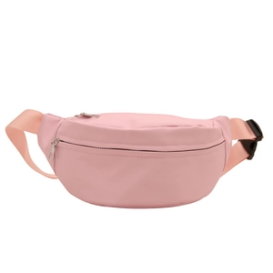 Pink waterproof nylon sports waist bag with large capacity and adjustable strap
