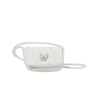 White quilted shoulder bag with butterfly metal clasp and stylish chain strap for women