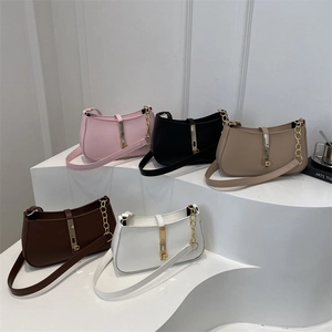 Sac Hobo Sous L'aisselle Style Français Rétro Pour Femmes Cuir PU Avec Boucle En Métal Doré Et Bandoulière Chaîne Léger Quotidien