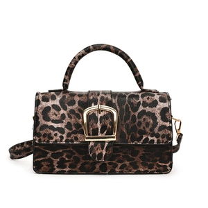 Chic leopard print crossbody bag with gold metal buckle and top handle for women