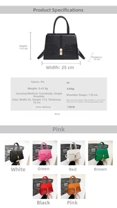 Detailed size chart and specifications for the stone pattern PU leather tote bag