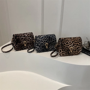Leopard Print Crossbody Bag PU Leather Vintage Small Square Shoulder Purse With Golden Horseshoe Buckle For Women