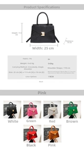 Detailed size chart and dimensions of the structured crocodile pattern tote bag