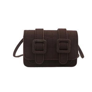 Retro dark brown crocodile pattern flap crossbody bag with double buckle straps