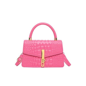 Pink faux crocodile leather crossbody bag for women with gold clasp and top handle