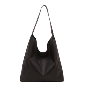 Large capacity dark brown tote bag in soft PU leather with a wide shoulder strap design