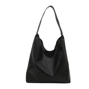 Minimalist black faux leather large capacity shoulder tote bag in hobo style for women