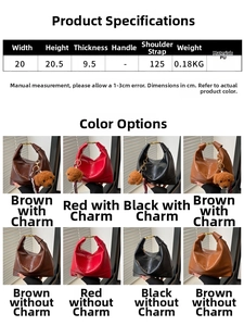 Detailed chart showing PU tote bag dimensions and various colors with dog charms