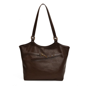 Retro dark brown large tote bag with textured finish and gold hardware for women