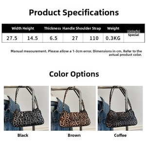 Guide des tailles du sac léopard incluant dimensions des anses et options de couleurs