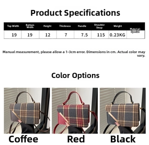 Detailed size chart and dimensions of the vintage plaid crossbody shoulder bag for women