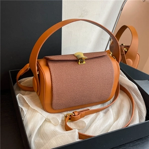 Sac Bandoulière Femme Cuir PU Tissé Contraste Petit Sac Carré Serrure Métal Coquille Poignée Rétro Tendance Casual Quotidien