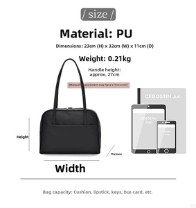 Dimensions détaillées du grand sac cabas noir en cuir PU avec comparaison de taille