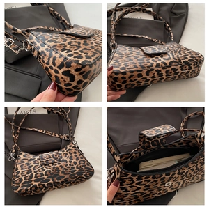Détail du sac léopard montrant la poche intérieure zippée et la texture du tissu