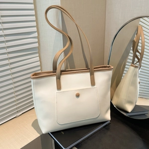 Borsa tote minimalista color crema con manici marroni per il pendolarismo e lavoro