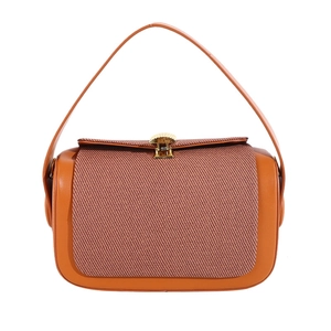 Sac à main bandoulière orange ambre et marron tissé avec fermoir doré vintage
