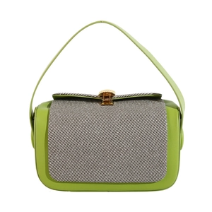 Sac à main vert citron et gris avec boucle dorée et tissu à chevrons texturé