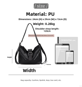 Size chart showing large capacity PU leather tote dimensions and items comparison