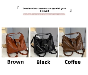 Detailed comparison of vintage leather backpacks in brown, black, and coffee colors