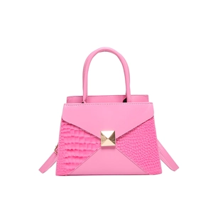 Bright pink crocodile pattern shoulder bag with gold clasp and top handle for women